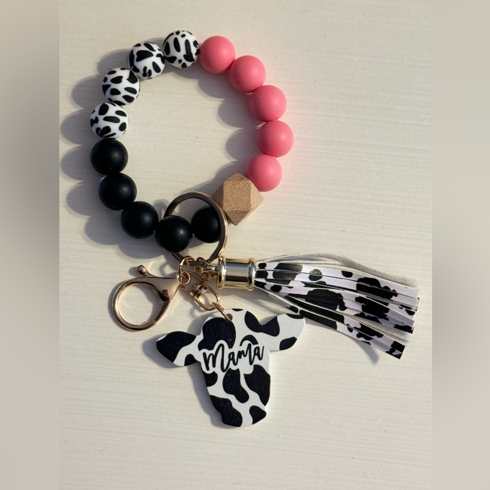 Silicone Bead Wristlets Keychain Pink